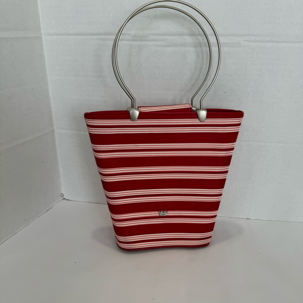 Elaine Turner Designs Red And White Striped Purse Boutique Brand Silver Handle